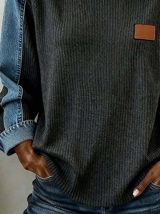 Women's Casual Crew Neck Color Block Sweatshirt