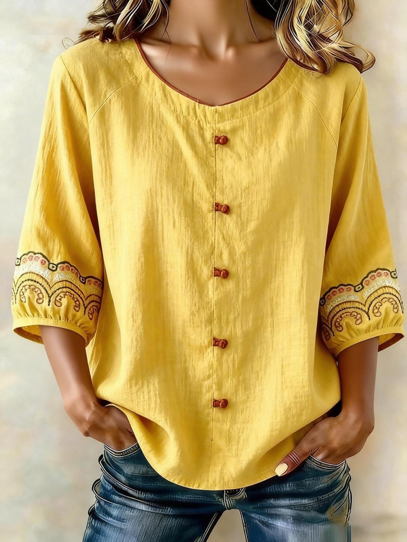 Women Embroidered Cotton Linen Tops- Fast Shipping