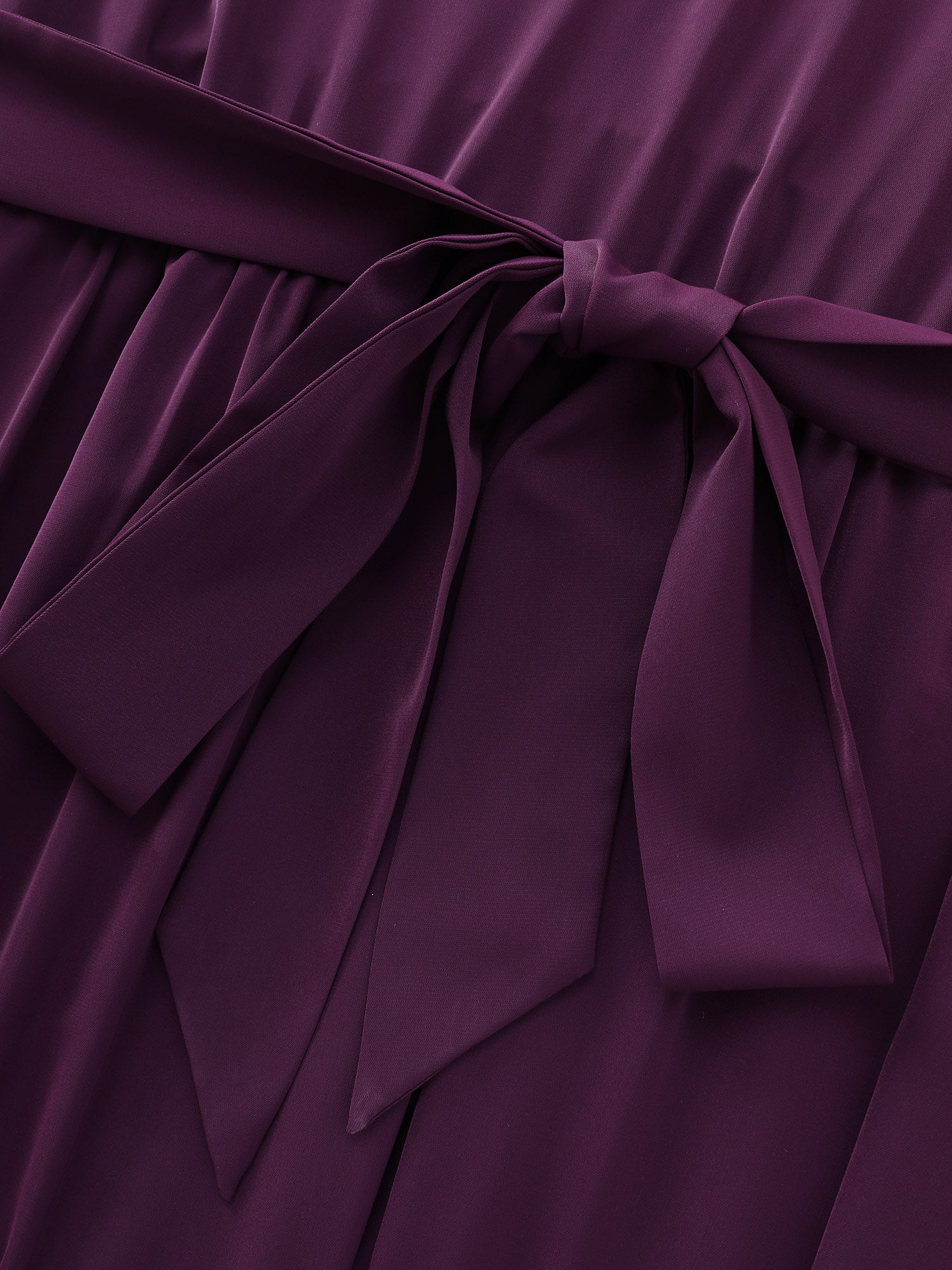 Pleated Neckline Waist-Tie Flowy Midi Dress