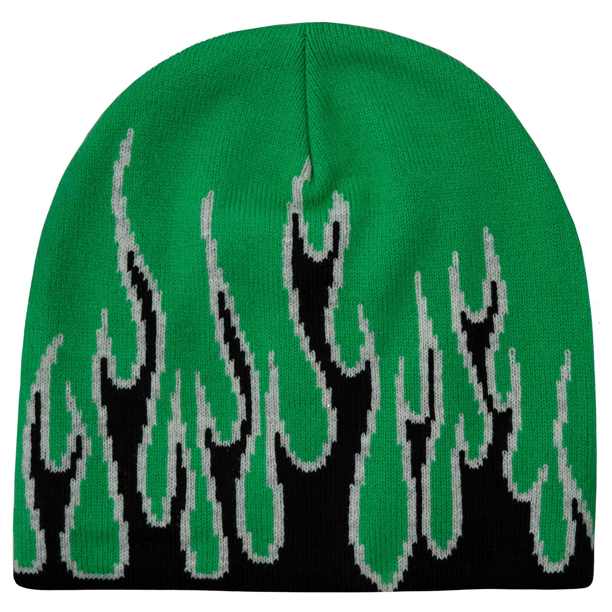 FLAME SKULL CAP BEANIE - GREEN / BLACK