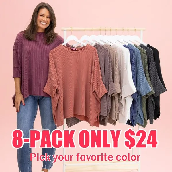 Raised Rib Easy-Fit Dolman 3/4 Sleeve Top