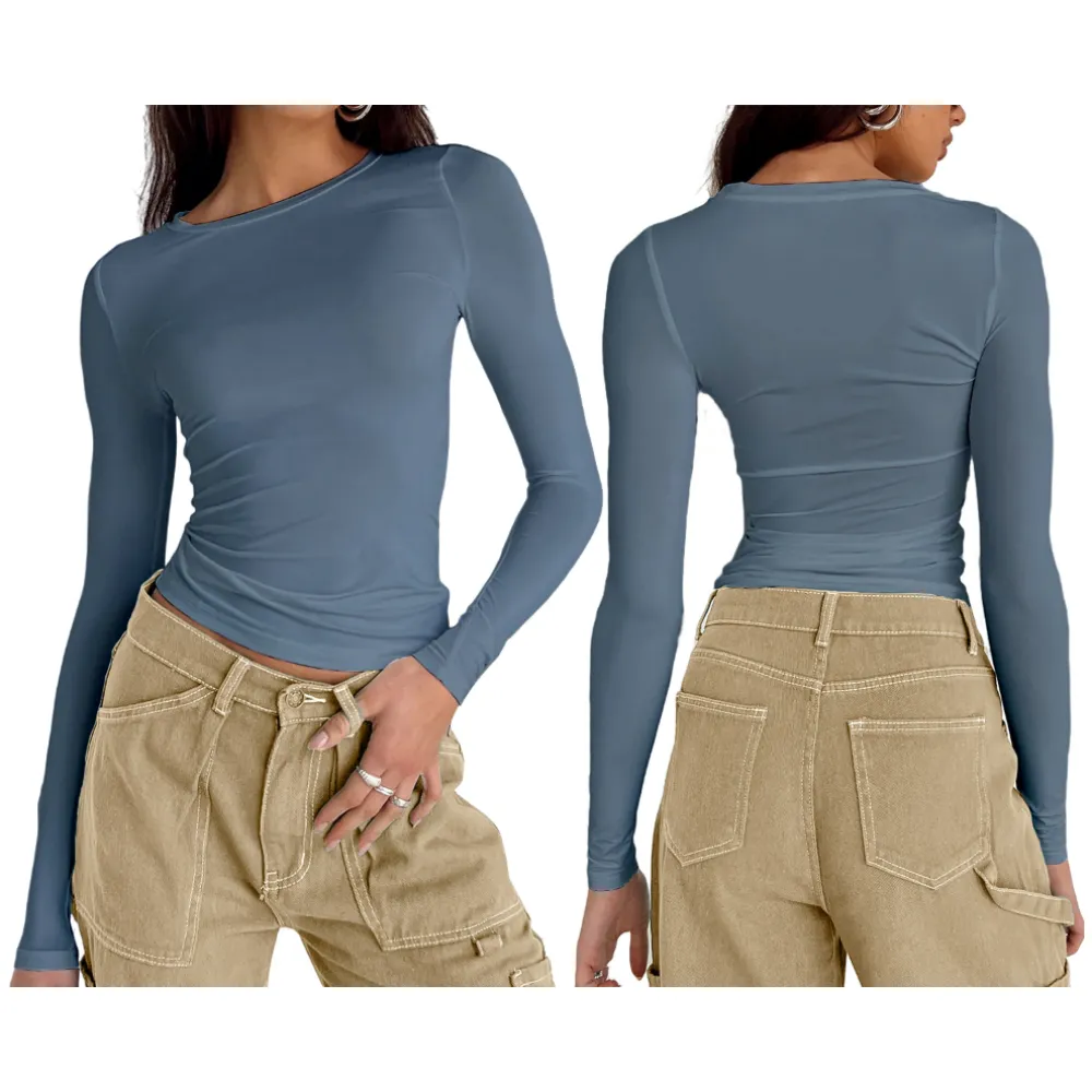 Women's Long Sleeve Shirts Basic Crop Tops