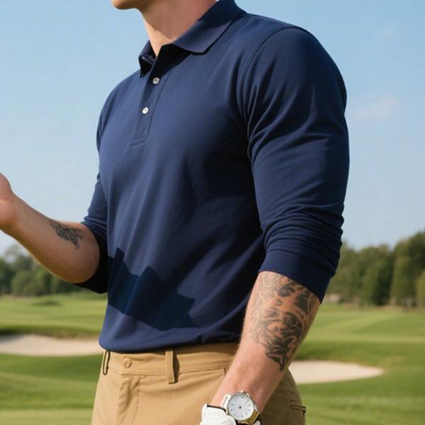 5-Piece Set Men's Long Sleeve Polos — Variety of Colors, Suitable for Everyday & Casual Wear Clothes Work White