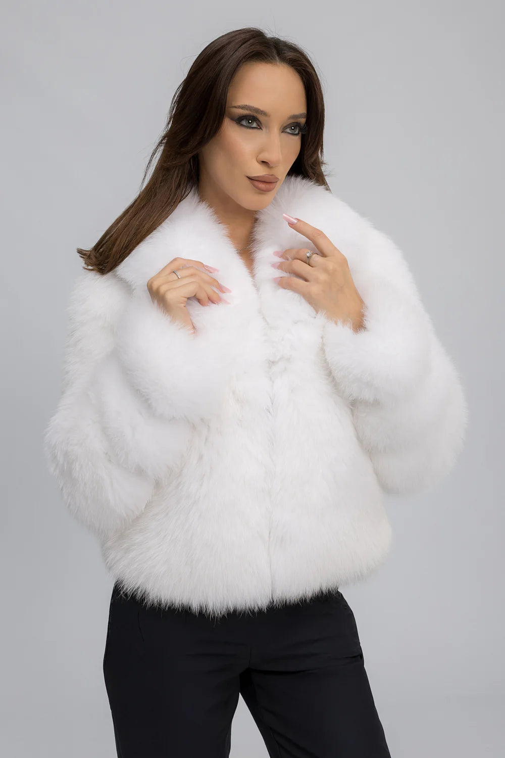 Haină din Blană Naturală de Vulpe Polară, cu Guler Rever, Femei, Arctic Diamond 469