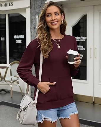 Women's Crewneck Hoodless Sweatshirt Hoodless Sweatshirt with Kangaroo Pocket Fleece Long Sleeve