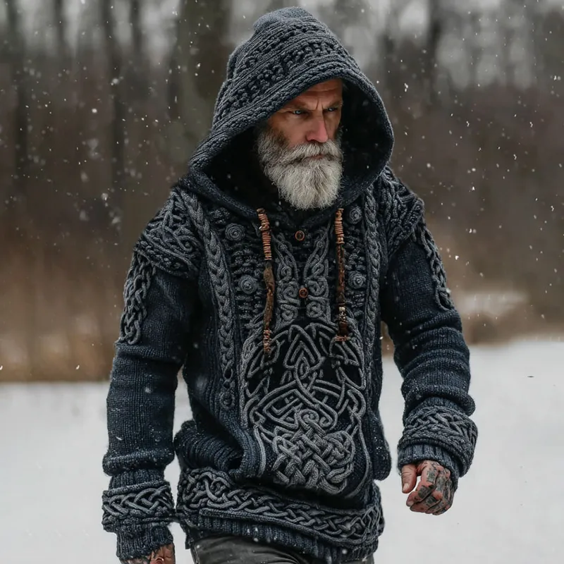 Men's Viking Celtic Knot Contrast Cozy Hooded Sweater