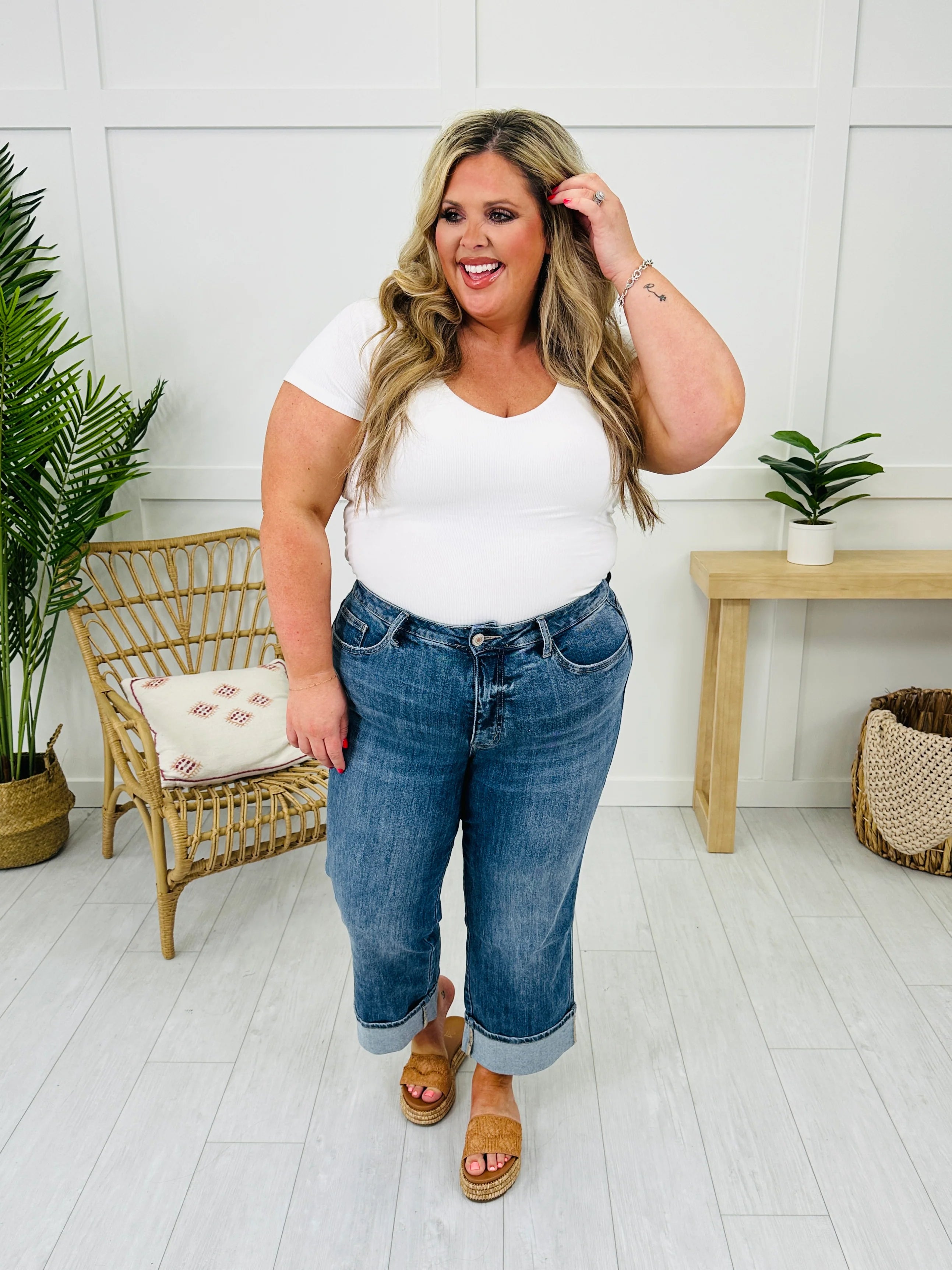 Change Your Tune Tummy Control Cropped Slim Wide Leg Jeans