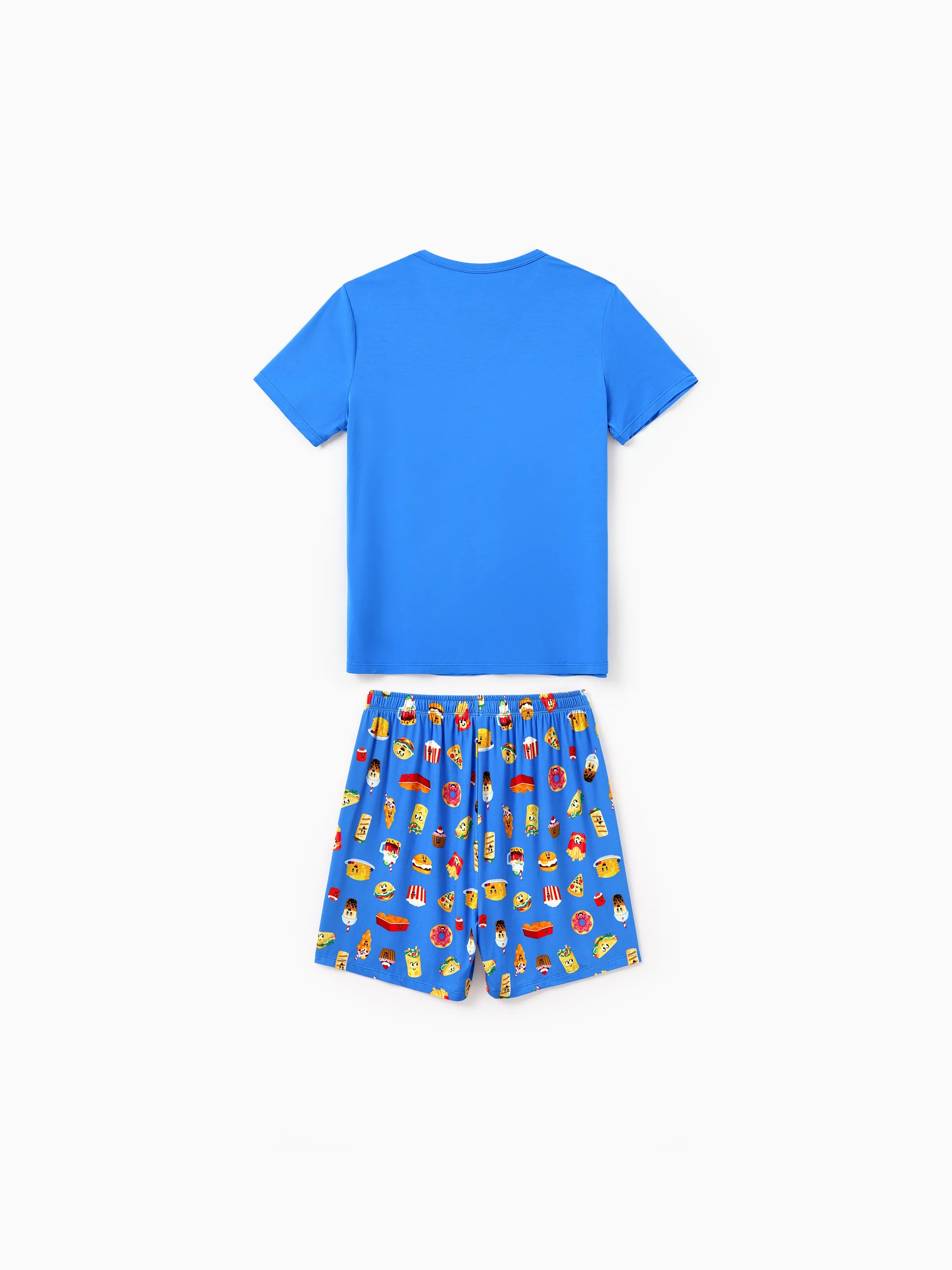 Family Matching Bamboo Pajamas Buttery Soft Bamboo PJs for Men Women Kids Toddler, Cute Burger & Fries Print Short Sleeve Sleepwear (Snug-Fitting for Children) Royal Blue