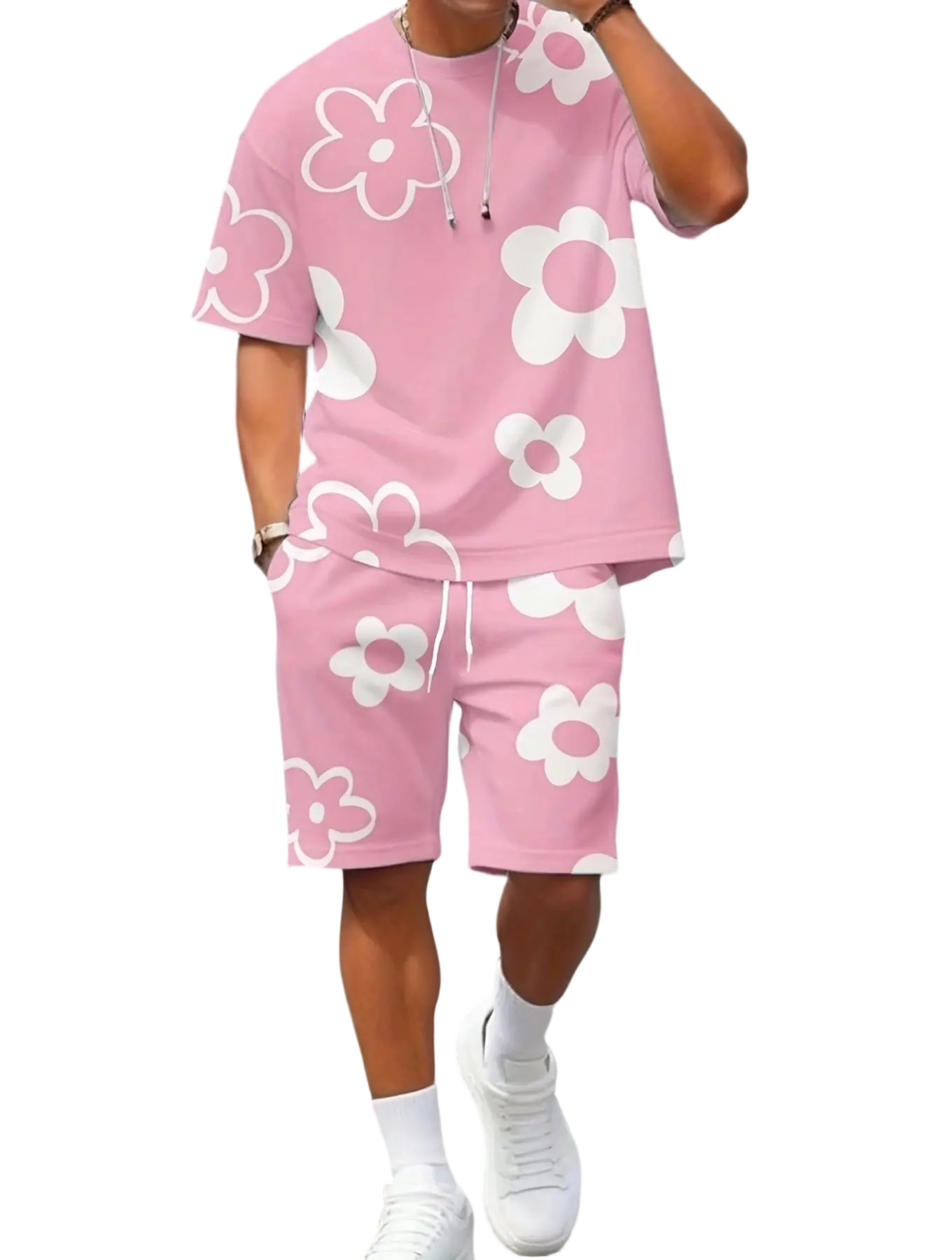 Men's 3D Printed Short Sleeve Top and Shorts Two-Piece Set, Casual Fitted Design, All over Print, Summer Fashion