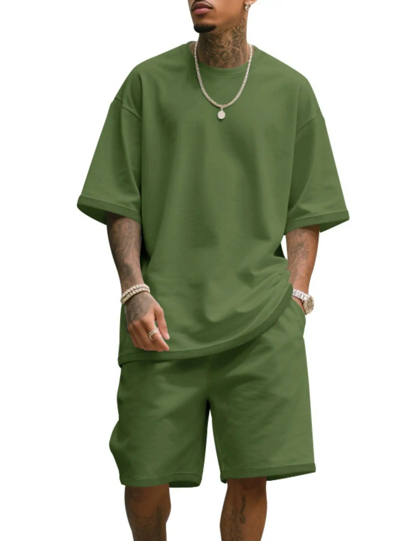 💥Easter Sale!Men's Summer Casual Set, Pure Color Round Neck Short Sleeve Tee & Shorts