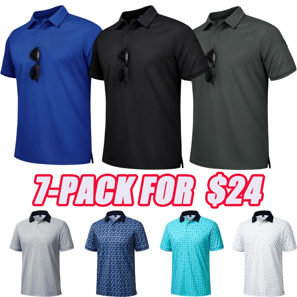 Mens Golf Polo Shirts Short Sleeve Dry Fit Moisture Wicking Casual Tennis Polos Print Collared Shirt
