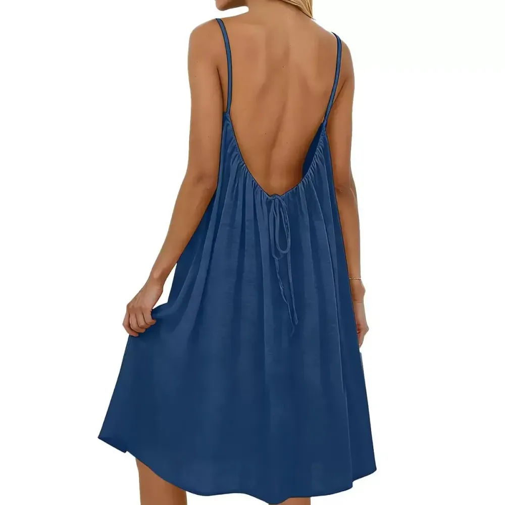 Women's Solid Color Cami Lounge Dress, Elegant Sleeveless Knee-Length Dress for Summer