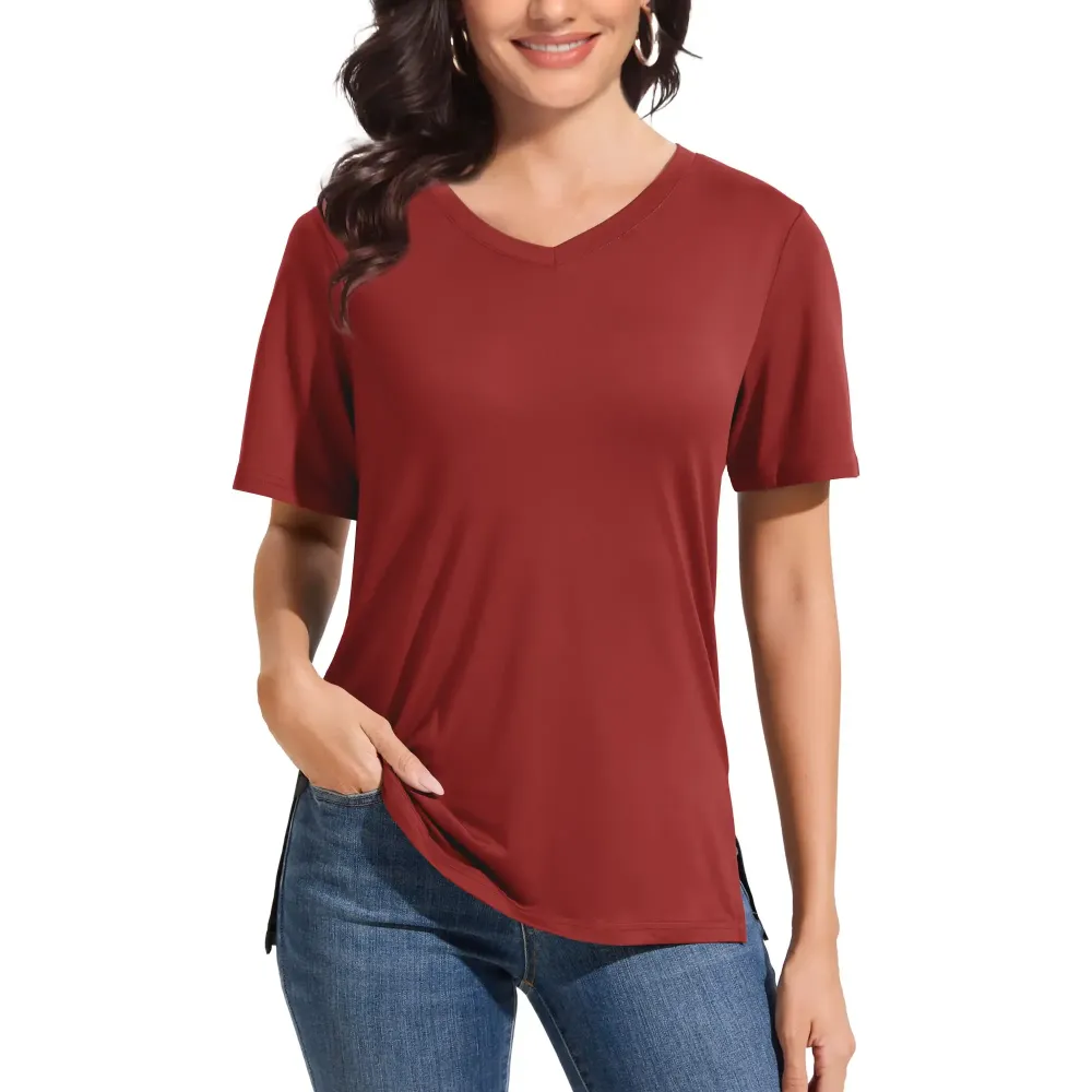 Women's Plus Size Short/Long Sleeve T-Shirts - ‌Lightweight Casual V-Neck Tops for Fall, ‌Breathable Loose Fit‌