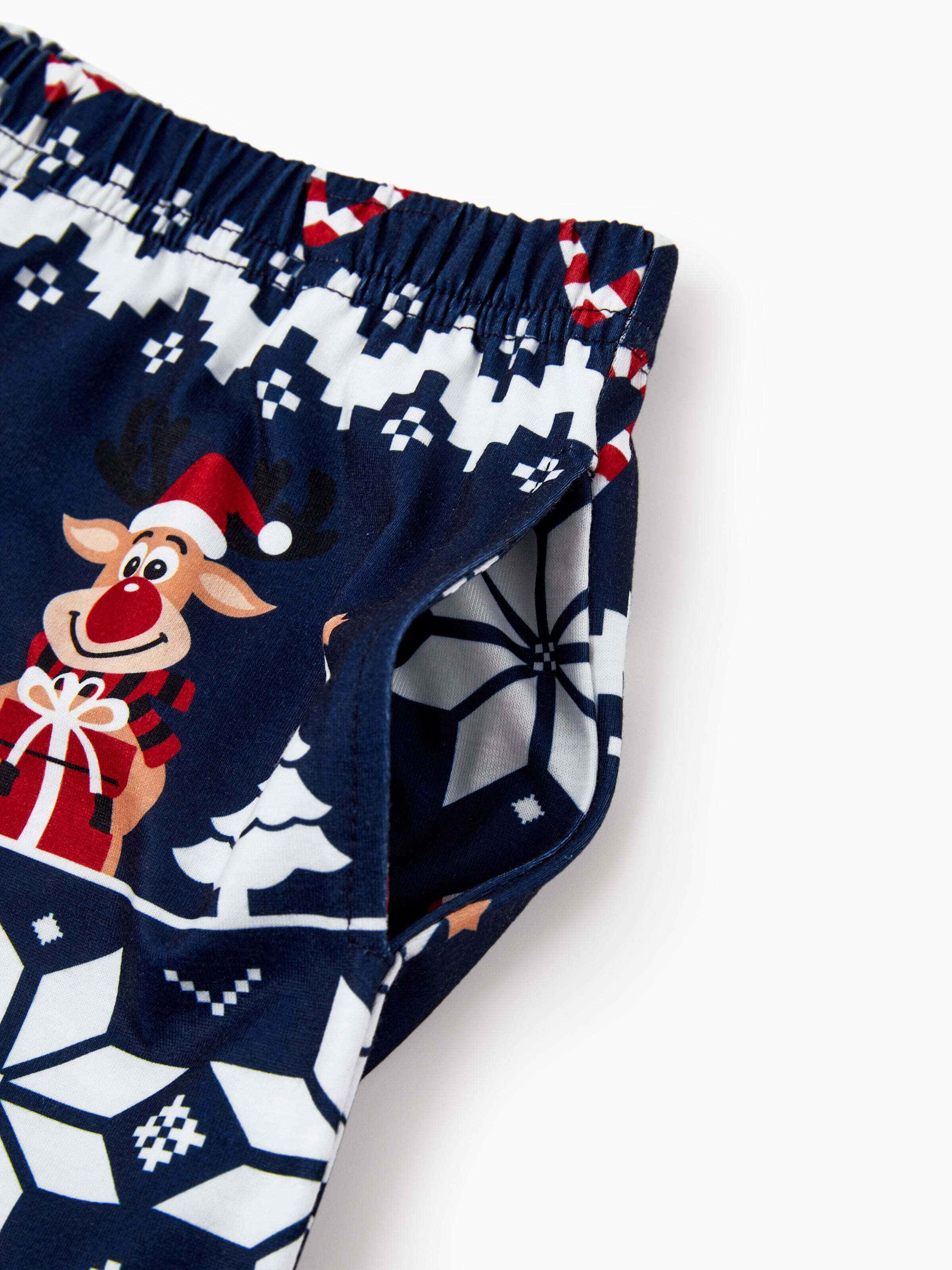 Christmas Matching Family Pajamas Set Reindeer and Snowflake Print PJS Deep Blue