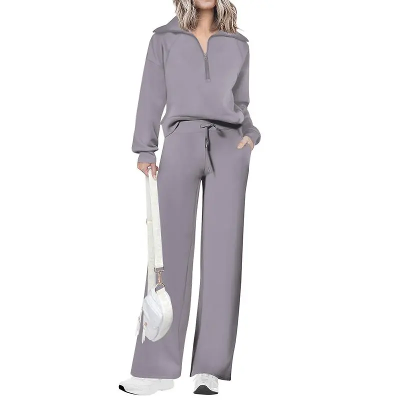 Women’s 2-Piece Set – Half Zip Sweatshirt & Wide Leg Pants