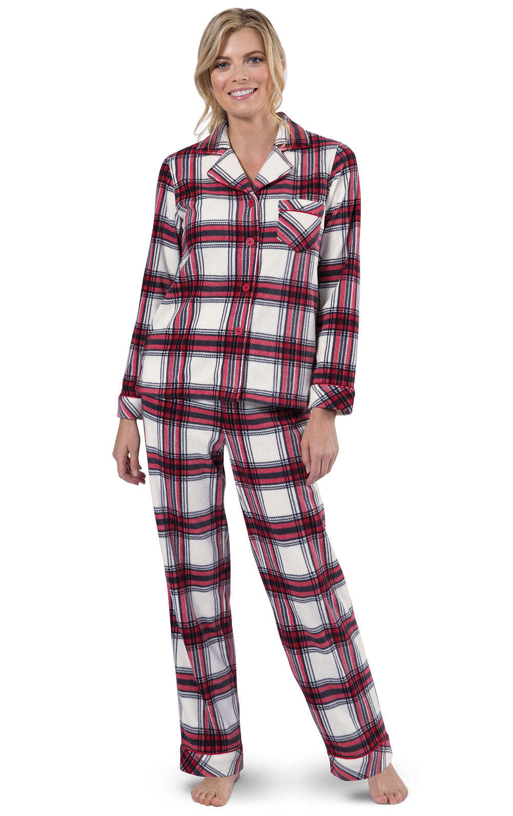 Fireside Plaid Fleece Button-Front Matching Family Pajamas