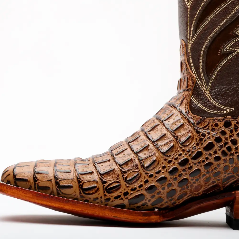 Honey Caiman Hornback Leather Boots - Square Toe