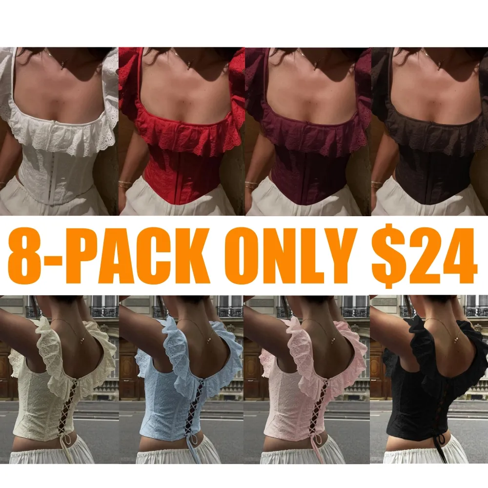 Women's Eyelet Embroidery Ruffle Trim Corset Blouse (Just $3 Each!)