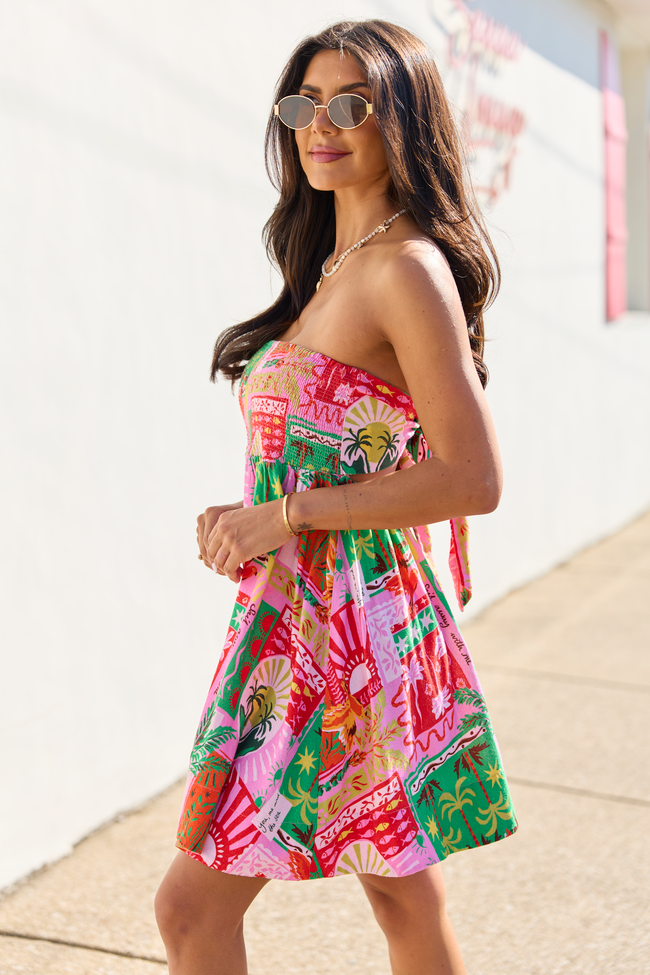 Calloway Multi Tropical Print Strapless Dress