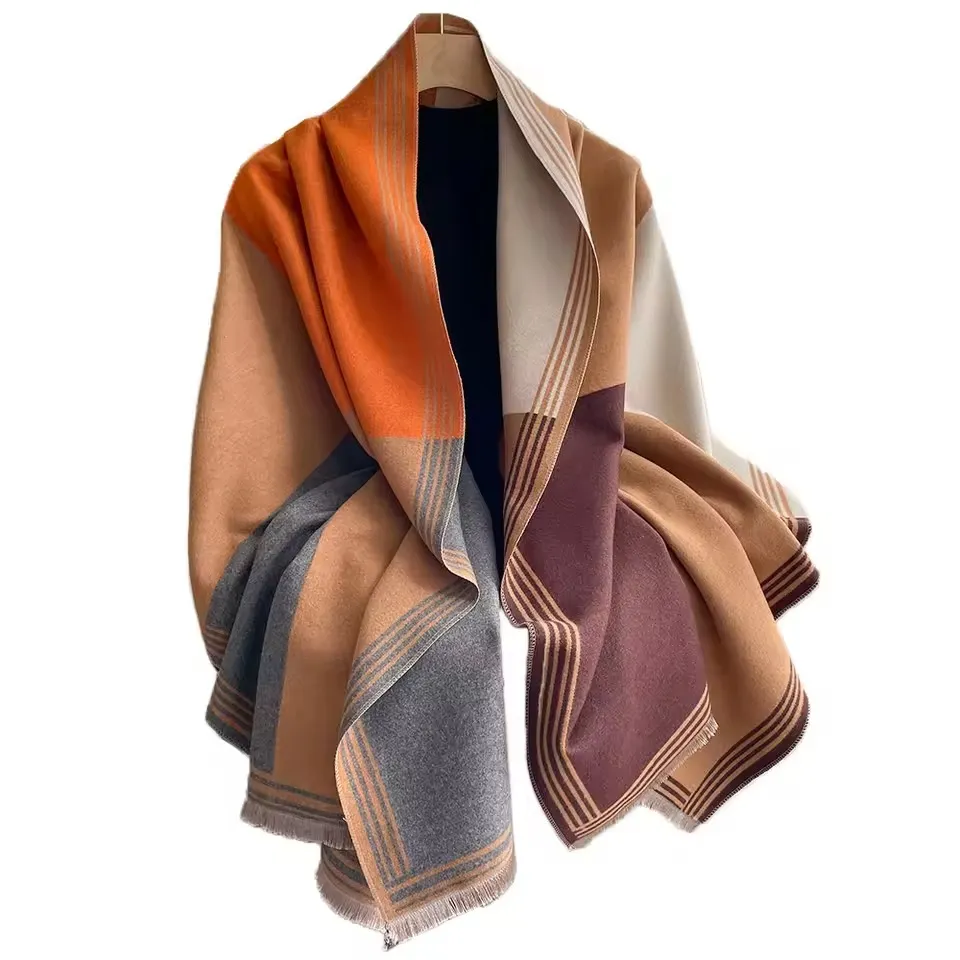 Women's Colorblock Tassel Decor Scarf