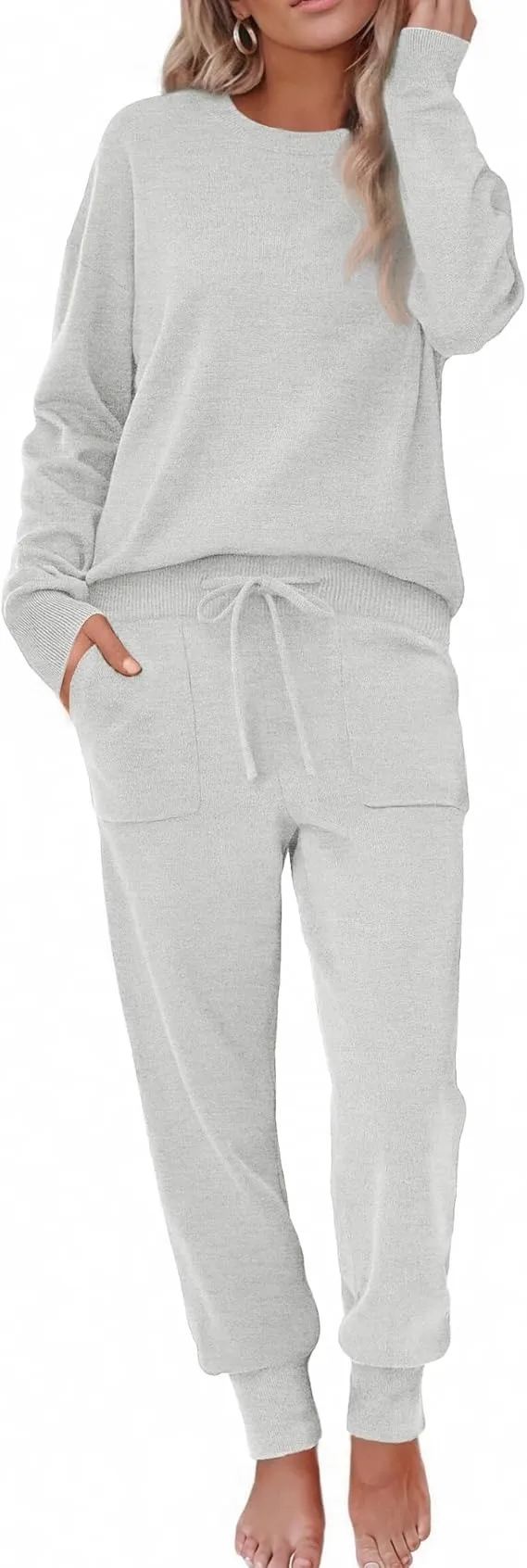 Women's Long Sleeve Knit Loungewear Set Jogger Pants Outfit