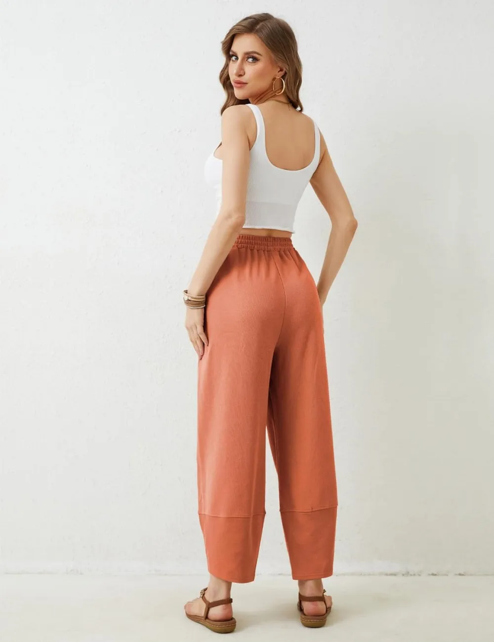 Women's Wide Leg Harem Pants Casual Palazzo Pants with Pockets High Waist Relaxed Fit