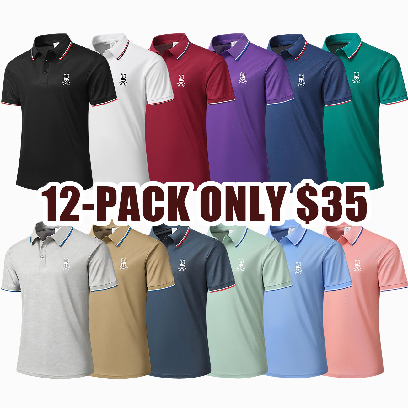 Men’s casual short-sleeve polo shirt set, 6 pieces, mixed colors; printed polo shirts, breathable and cool, suitable for all seasons—an ideal choice for holiday gifts.