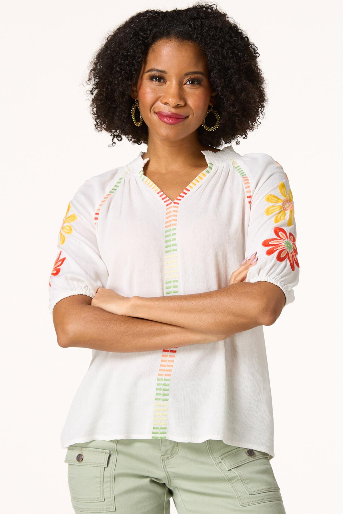 Multi Floral Embroidered Poet Top