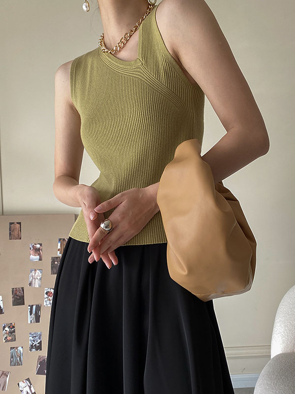 Asymmetric Solid Color Sleeveless V-Neck Vest Top
