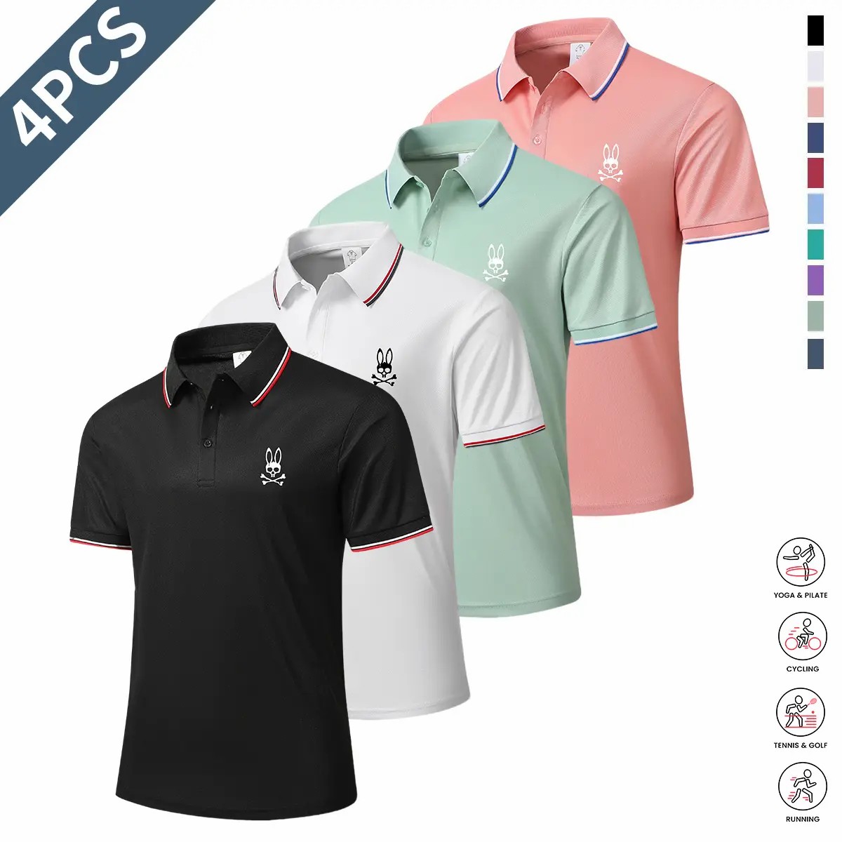Premium Men’s 4-Pack Performance Polo Set - Breathable & Lightweight
