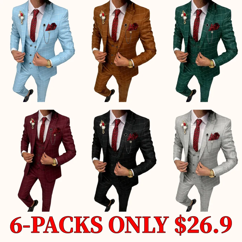 Men's checked slim-fit suits and tailcoat sets