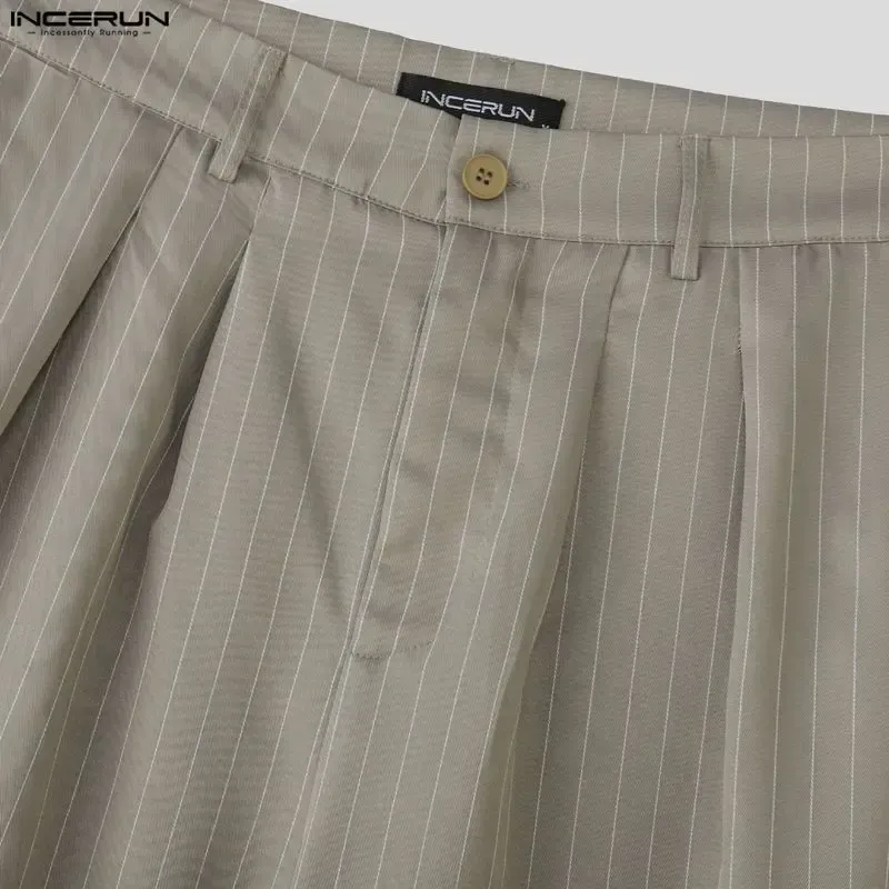 Men's Pinstripe 2-Piece Set Cropped Blazer & High Waist Wide Leg Pants Suit