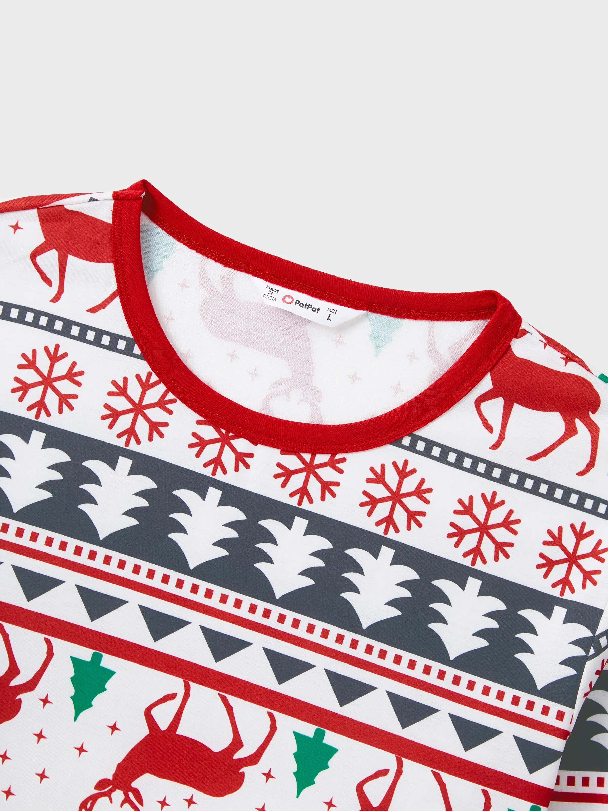 Family Christmas Pajamas All Over Reindeer Print Long-sleeve with Christmas Socks (SGS Certied Safety) Red+White