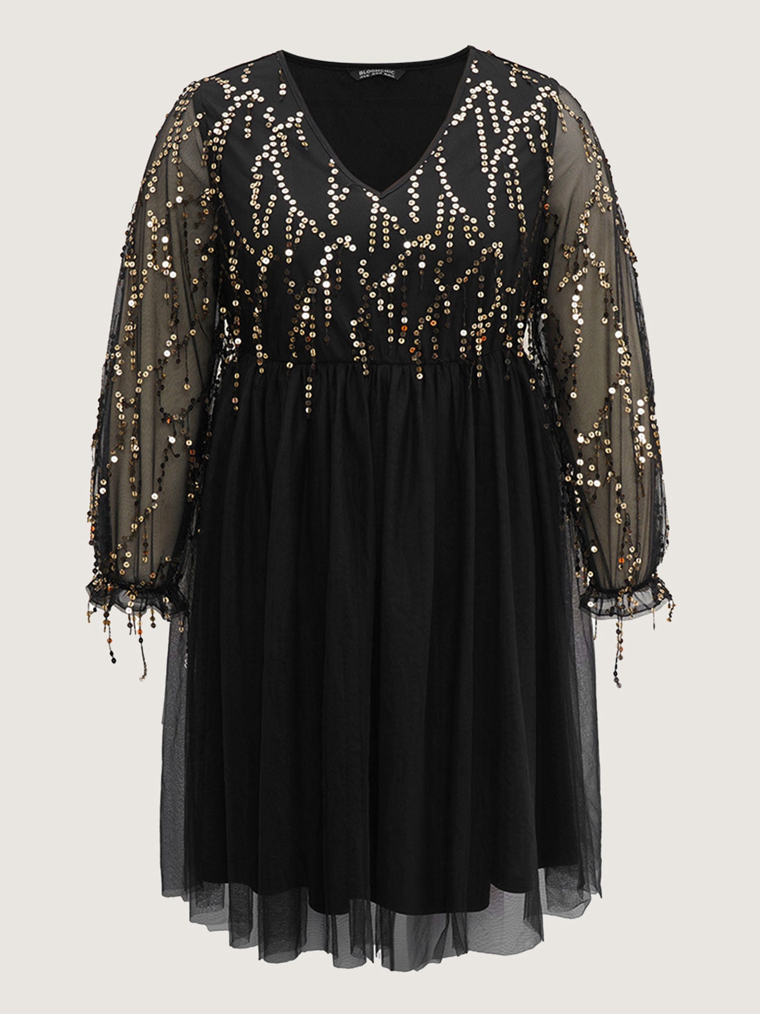 Sequin Mesh Patchwork Tassel Dress