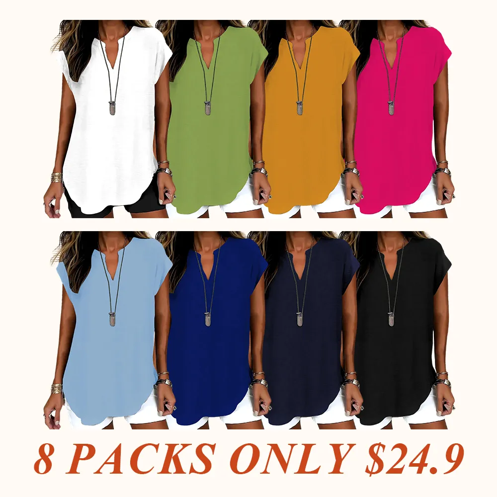 Women's Plain Notched Neck Blouse, Casual Elegant Basic Top for Summer