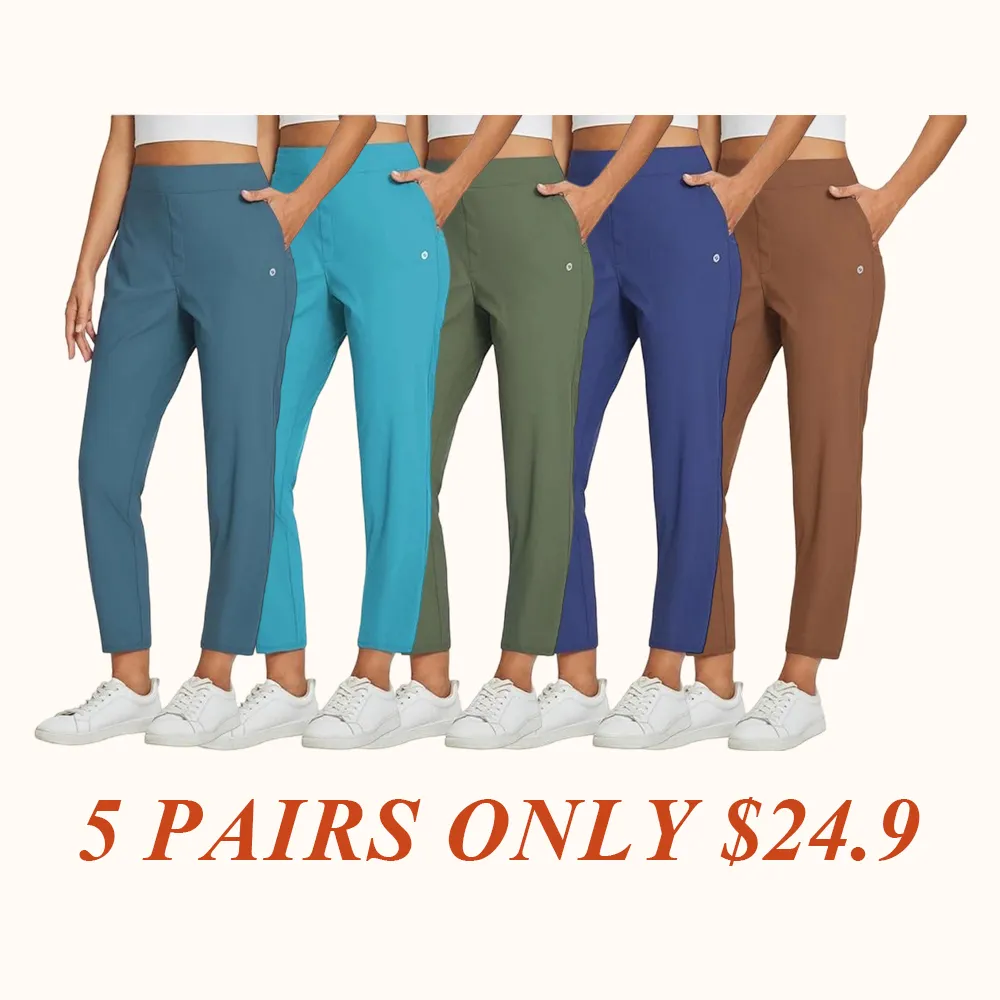 Women's Lightweight Breathable Soft  Ankle Pants Business Casual Summer Silky with Zipper Pockets Stretch Petite