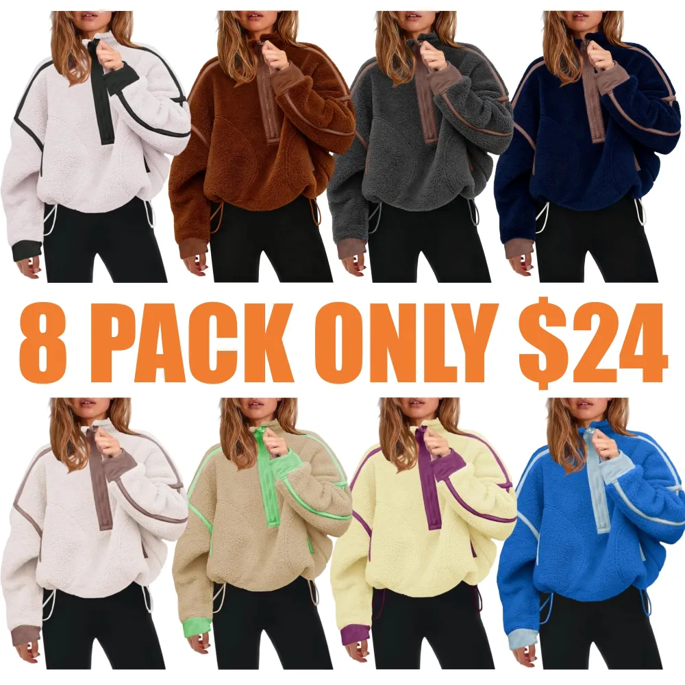 Women's Half Zip Sherpa Fleece Color Block Pullover Soft Oversized Sweatshirt