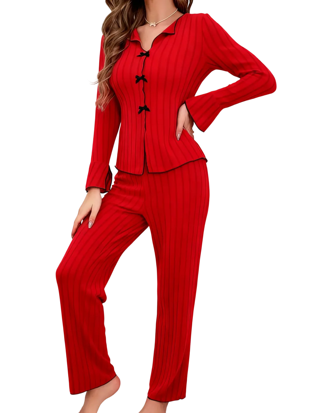 Women's two-piece loungewear set with ruffled top and pants