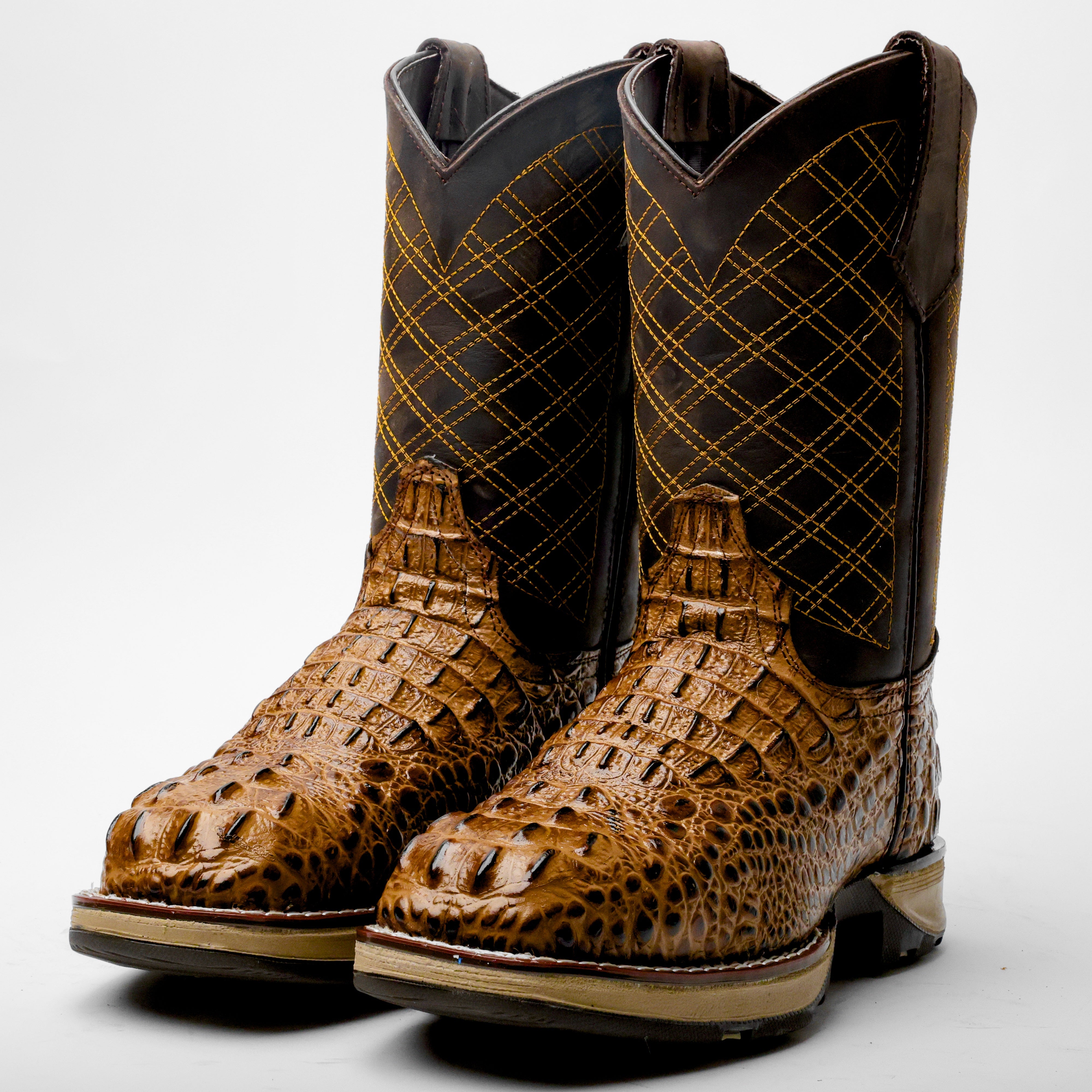 Honey Caiman Neck Leather Boots With 3D Lightweight Sole - Composite Toe