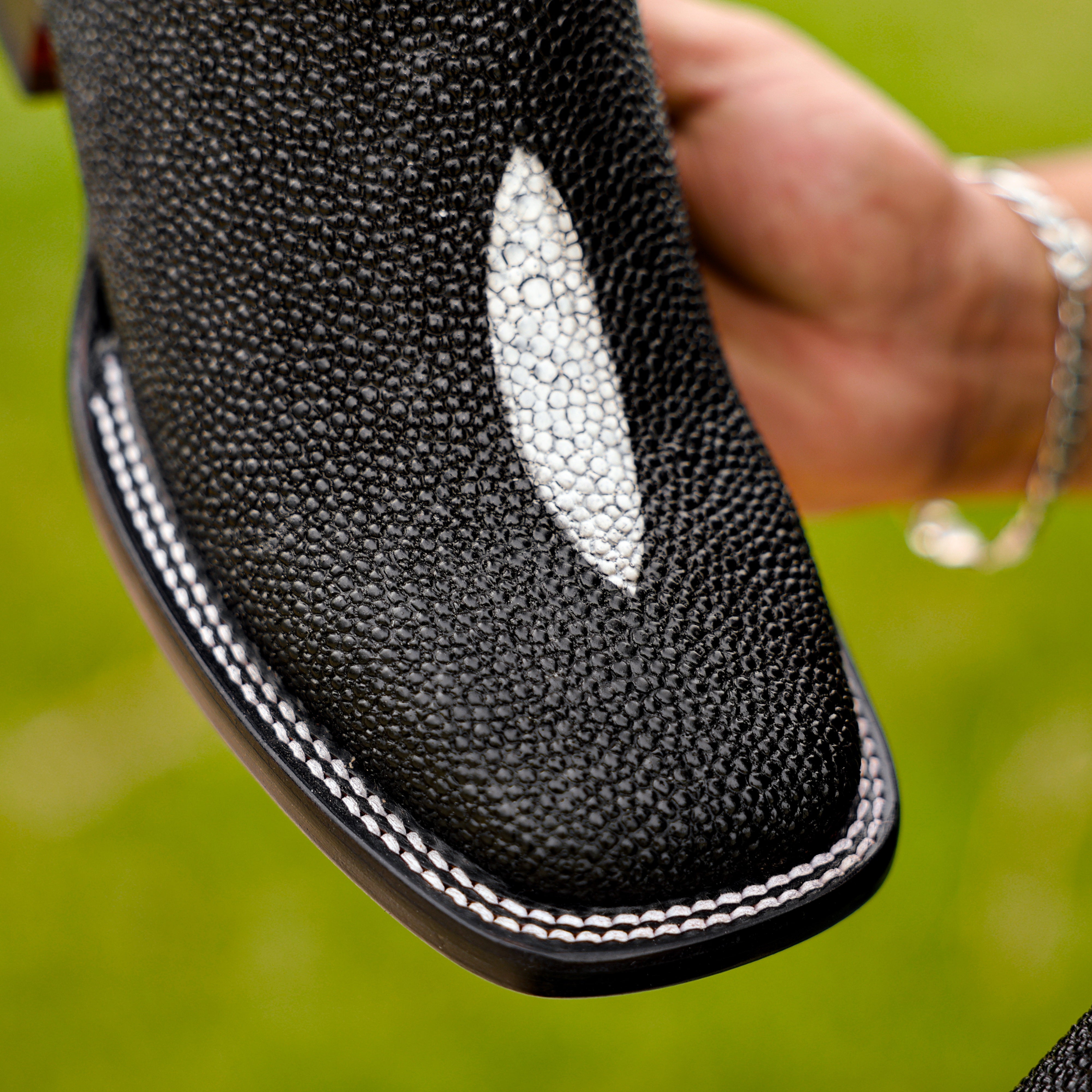 Black Stingray Leather Boots - Square Toe