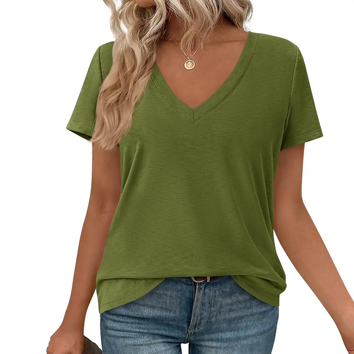 🔥11-Pack $24.99-Women’s Summer Casual V Neck Sleeve Loose Basic Tees