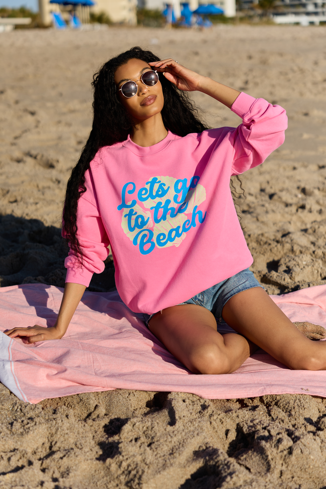 Let's Go To The Beach Pink Graphic Sweatshirt
