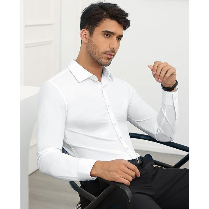 Men’s 4-Way Stretch Travel Dress Shirt: Wrinkle-Free Slim Fit