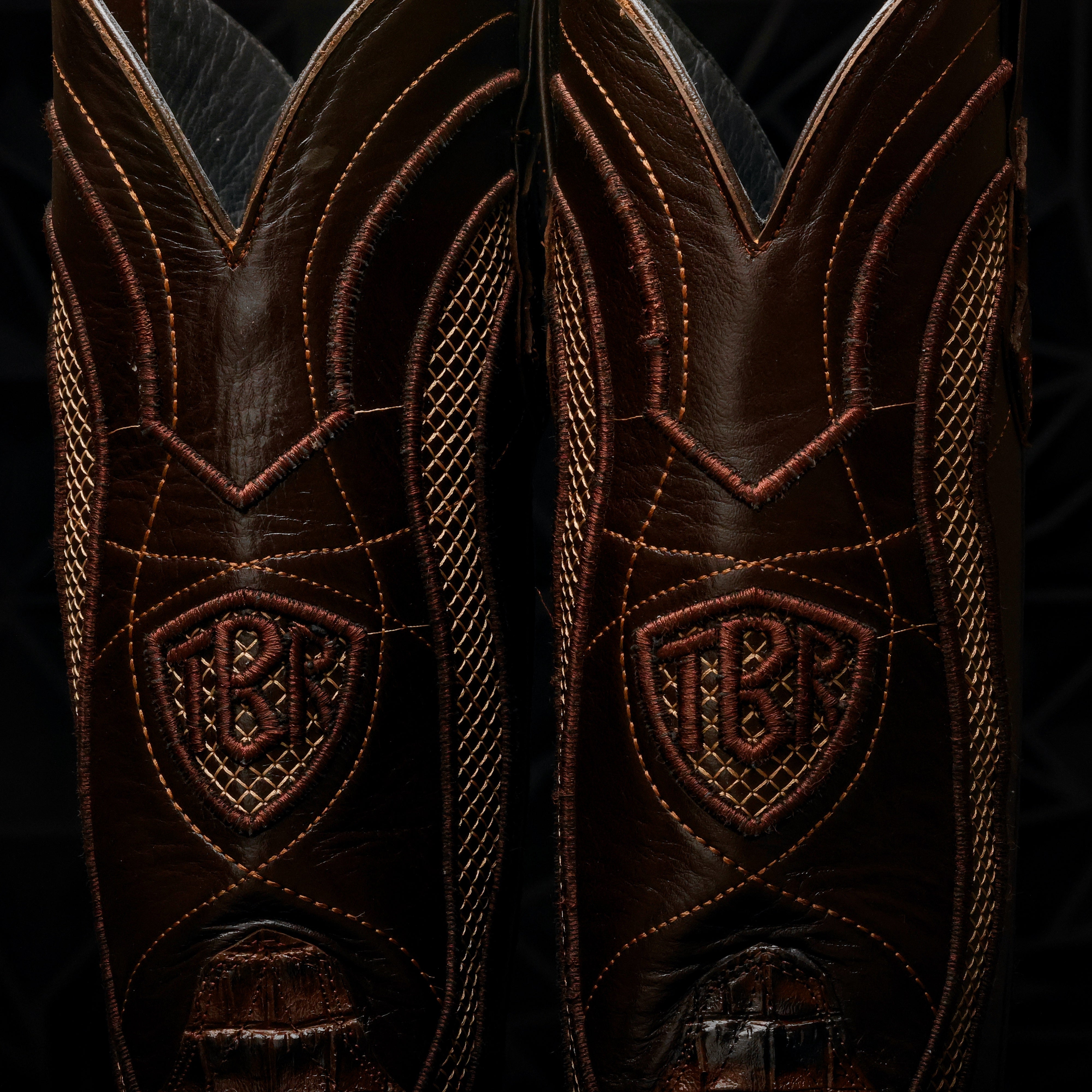 Chocolate Brown Caiman Belly Leather Boots - Square Toe
