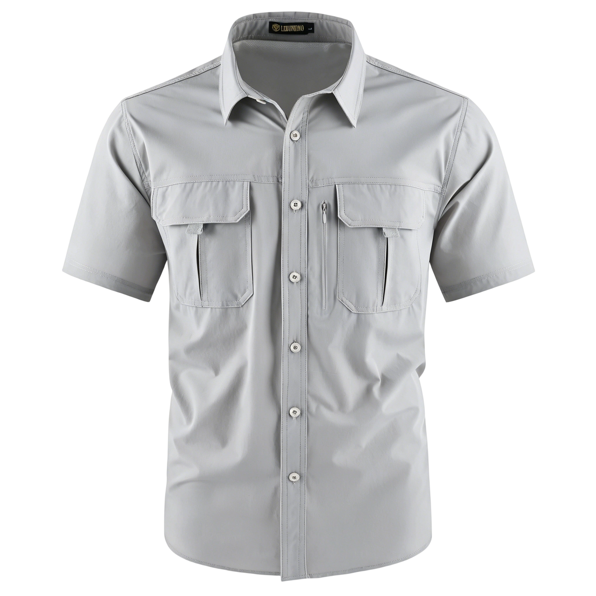 Men's American-Style Solid Color Shirt with Hidden Ventilation Holes Casual Summer Beach Nylon Shirt High-Quality Fabric Short Sleeves Button Closures
