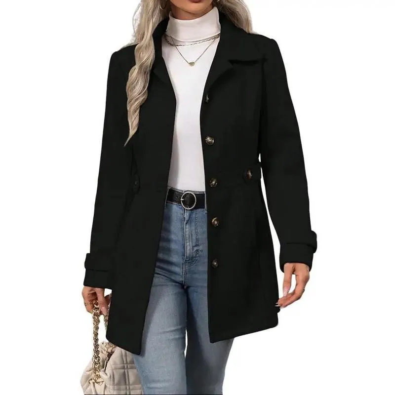 Women's Elegant Overcoat Notched Shawl Collar Single Breasted Outerwear Winter Long Coat