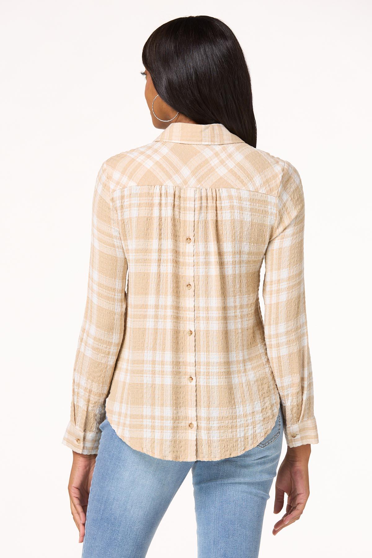 Sandy Check Button Collar Top