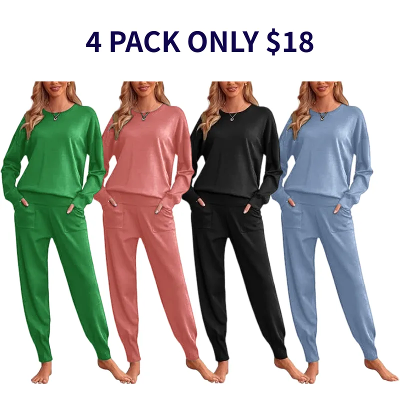 Women's Long Sleeve Knit Loungewear Set Jogger Pants Outfit