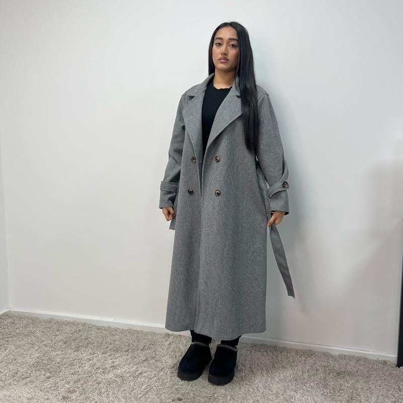 Womens Trench Belted Buttoned Coat