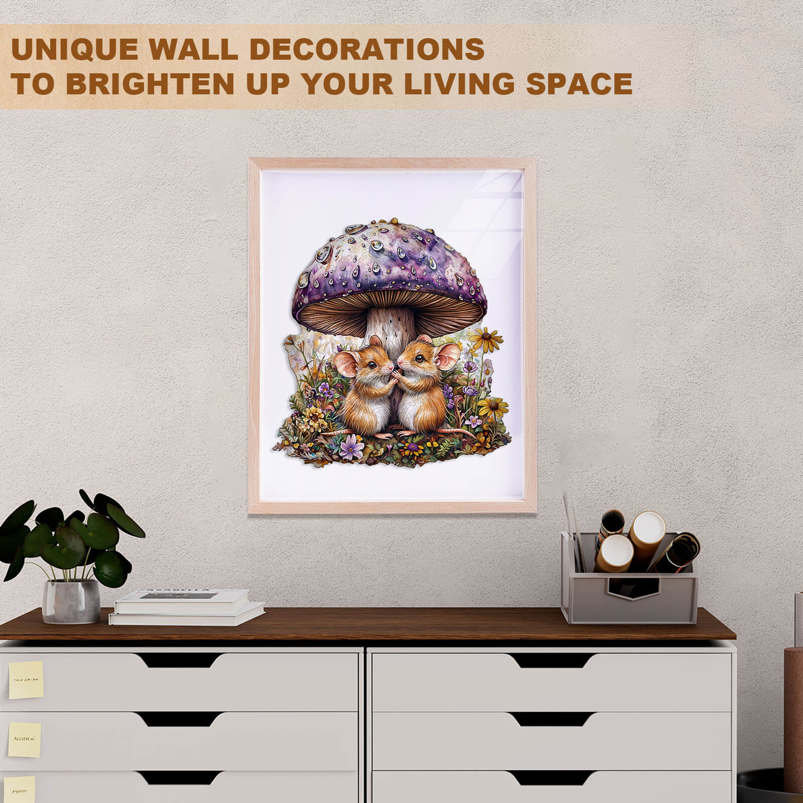 Mice and mushrooms Wooden Jigsaw Puzzle